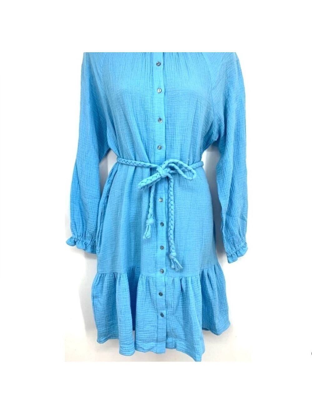 Magaschoni Shirt Dress, Sixe M, Baby Blue, 100% Organic Cotton, Rope Belt.